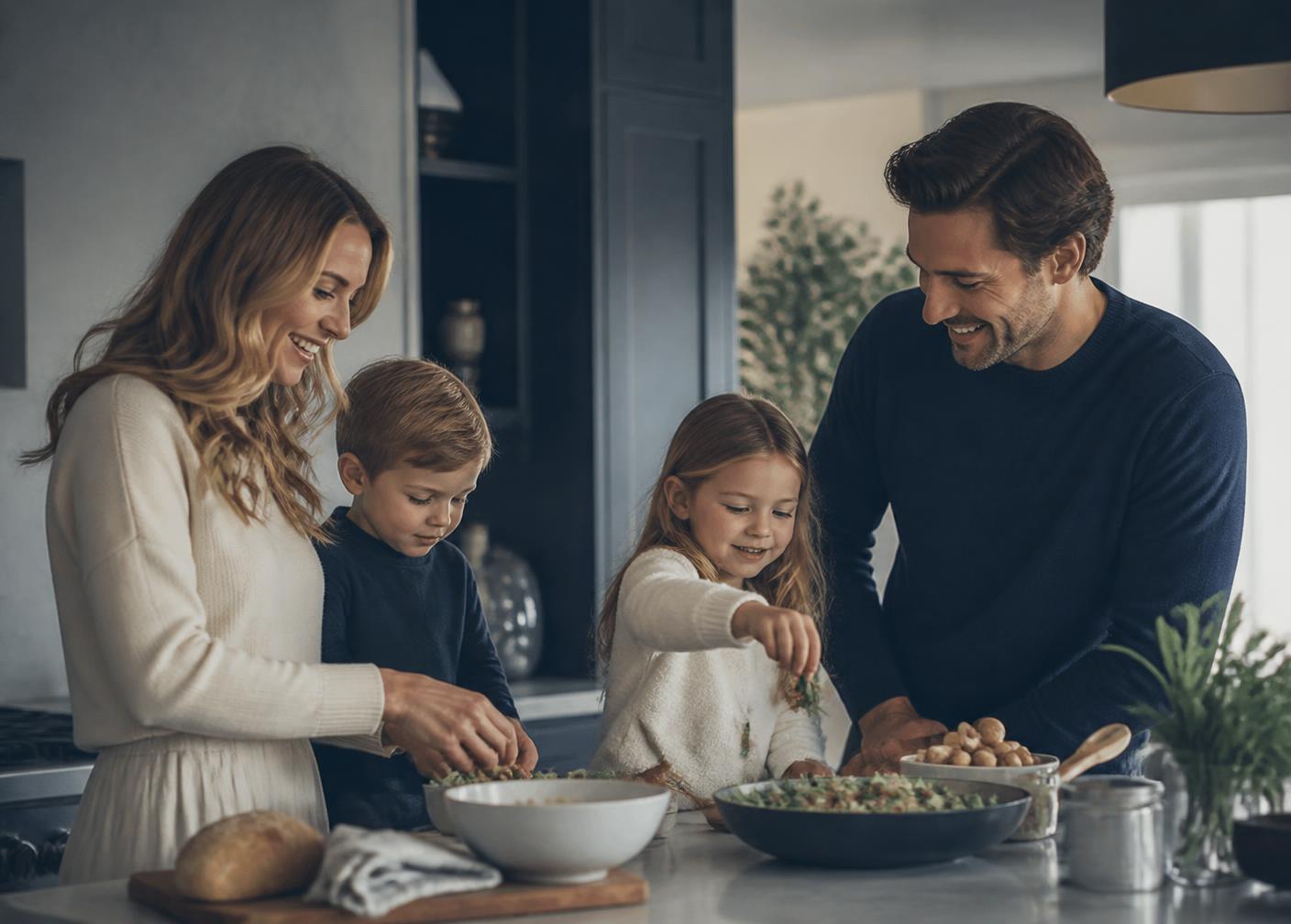 Canadian family at home reviewing household finances